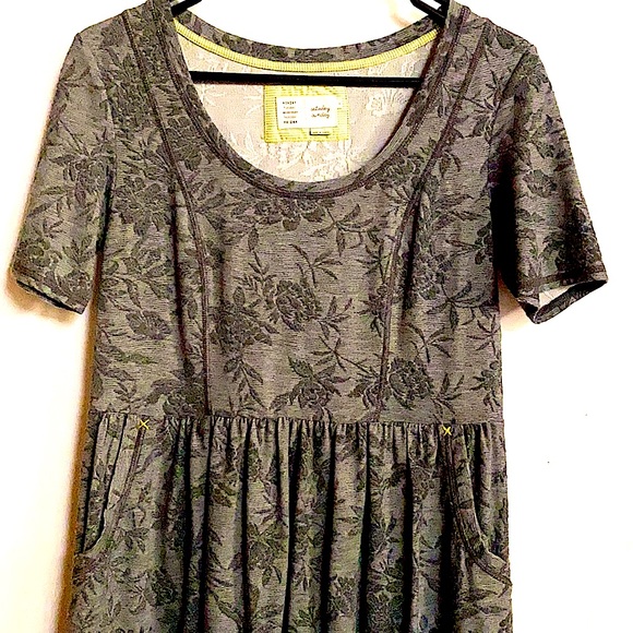 Anthropologie Structured Floral Gray Knit Dress - Picture 2 of 4